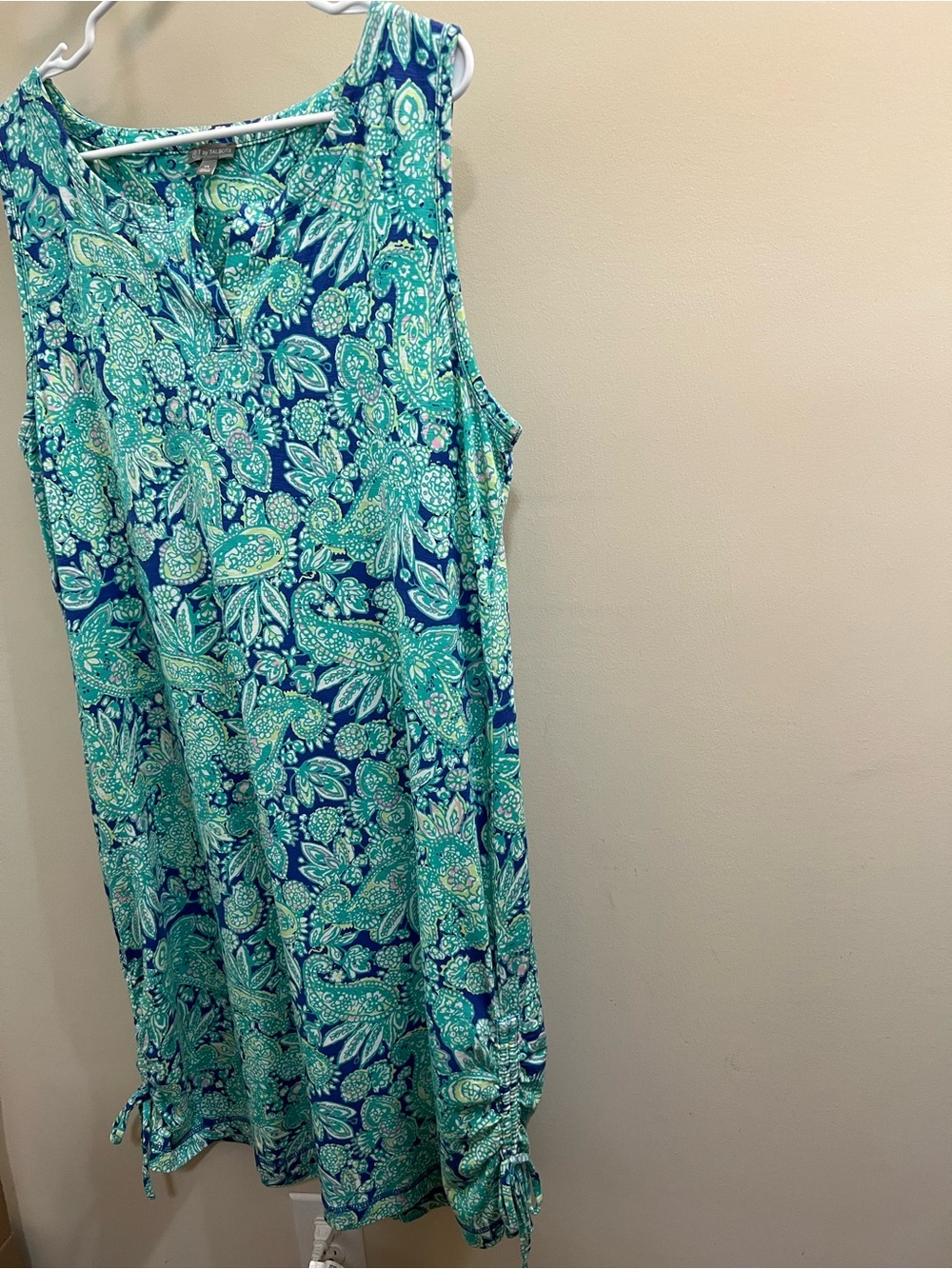 Talbots Sleeveless Blue & Teal Paisley Shift Dress Size XL